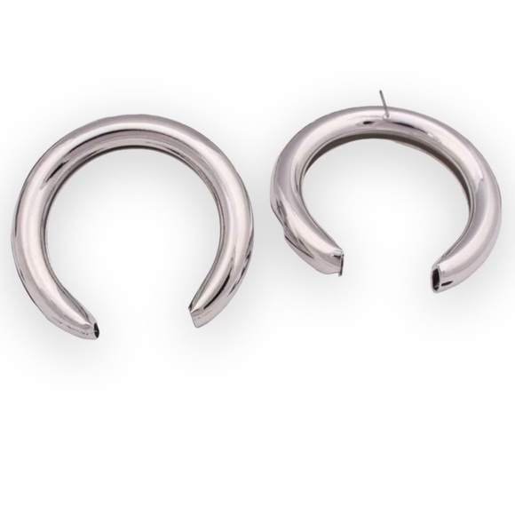 Large thick silver crescent 🌙 moon hoop earrings - Picture 5 of 5